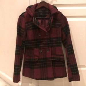 Plaid pea coat with hoodie